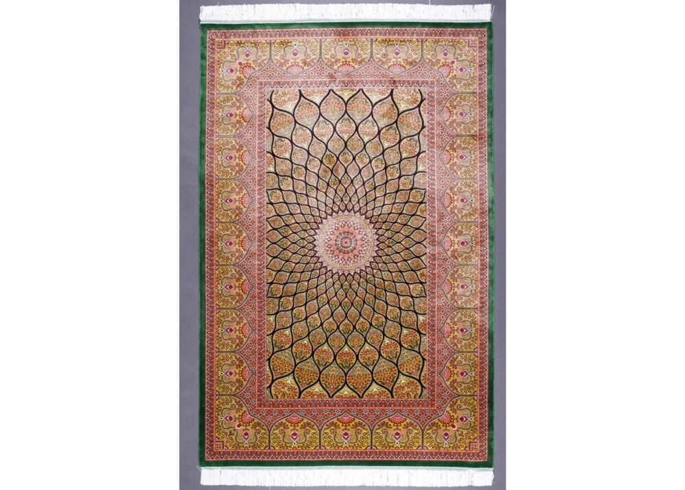 Oriental Rugs for Sale Brown-Green Silk 3.9x5.9 ft Medallion - Rugs 1
