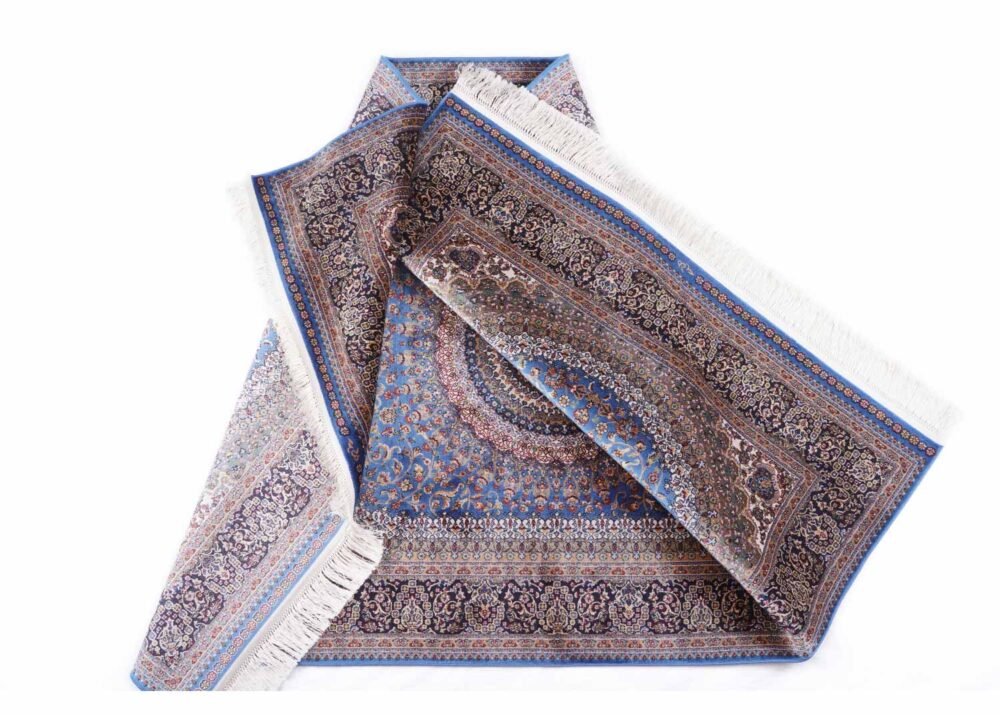 Ottoman Blue and Brown Rug Oriental Bamboo-Silk 4x6 ft