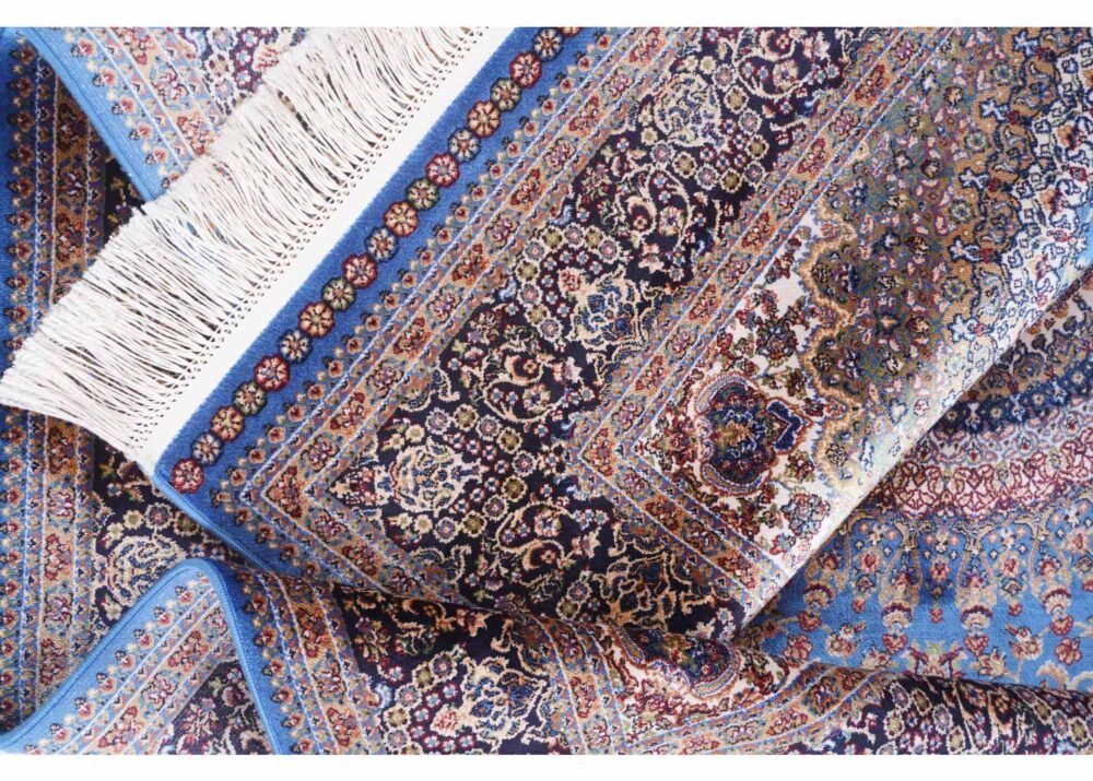 Ottoman Blue and Brown Rug Oriental Bamboo-Silk 4x6 ft