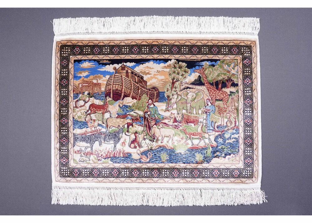Portrait Blue Green Rug 1.6x2.2 ft Machine Made Silk - Rugs 1