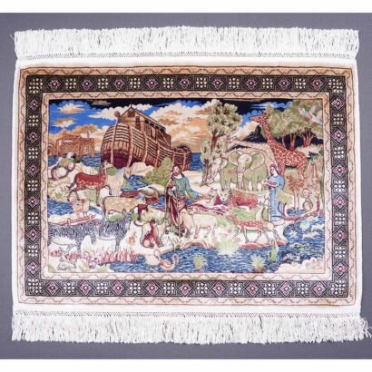 Portrait Blue Green Rug 1.6x2.2 ft Machine Made Silk - Rugs 1