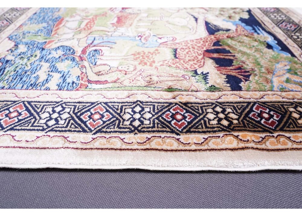 Portrait Blue Green Rug 1.6x2.2 ft Machine Made Silk - Rugs 1