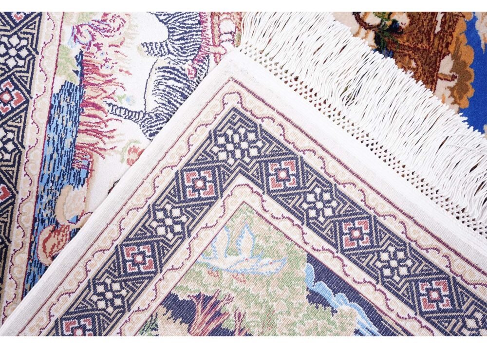 Portrait Blue Green Rug 1.6x2.2 ft Machine Made Silk - Rugs 1