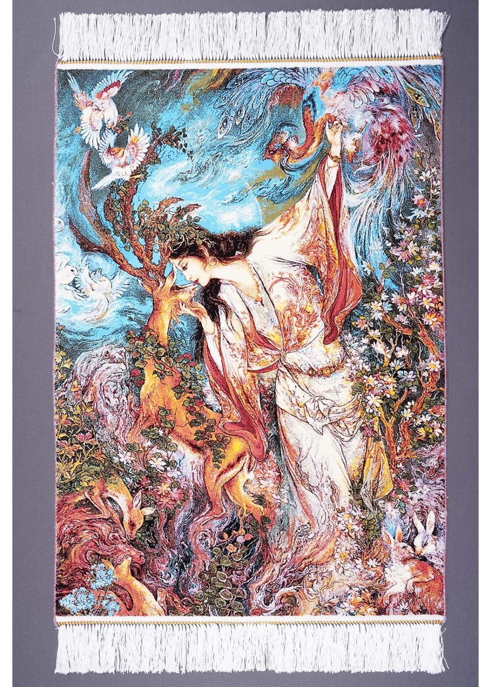 Portrait design Blue and Orange Area Rug 2.2x3.2 ft Silk - Rugs 1