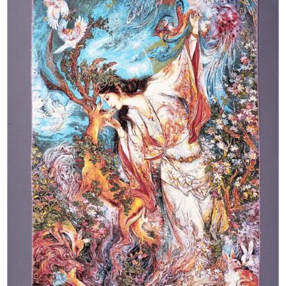 Portrait design Blue and Orange Area Rug 2.2x3.2 ft Silk - Rugs 1