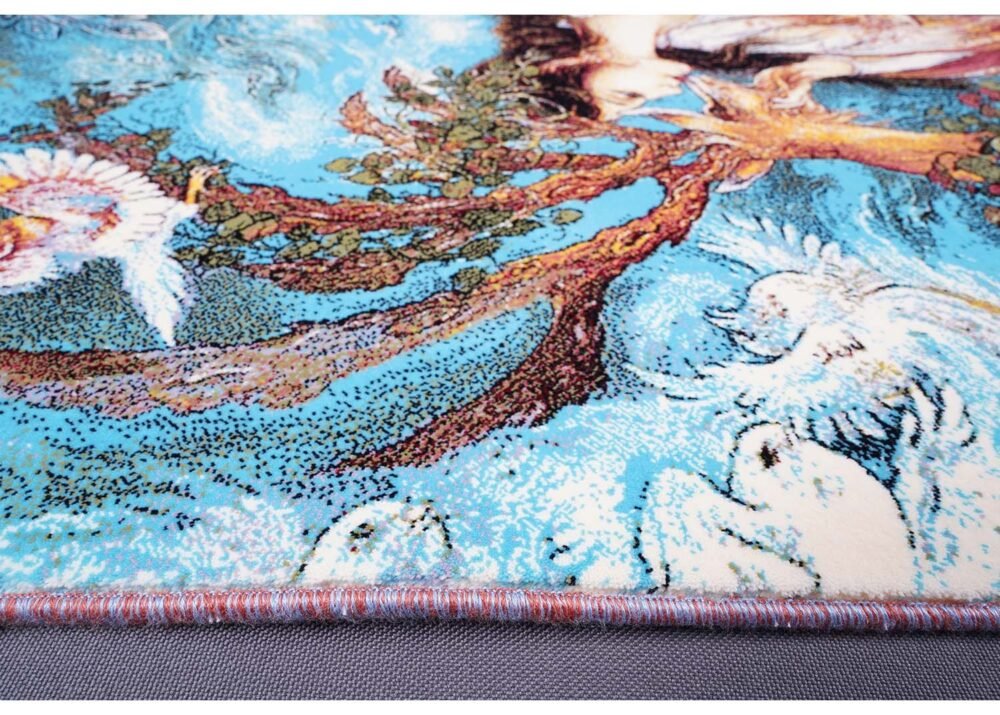 Portrait design Blue and Orange Area Rug 2.2x3.2 ft Silk - Rugs 1