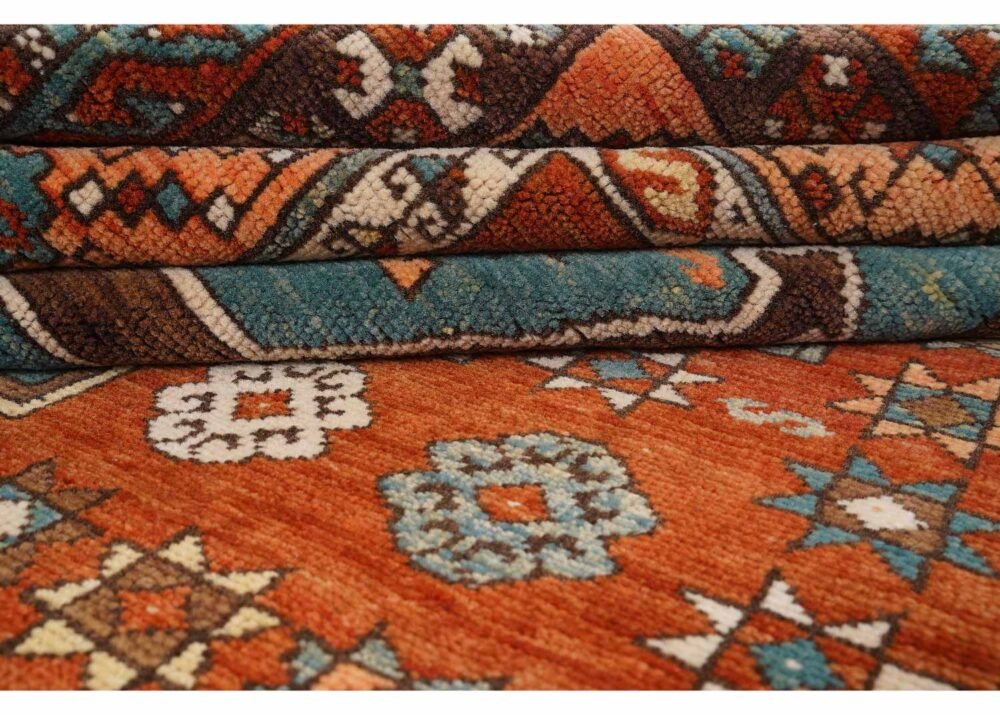 Premium Kazak Traditional Wool Carpet 4.8x7.6 ft Brown-Orange