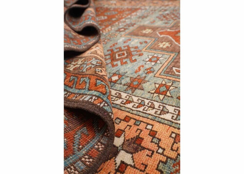 Premium Kazak Traditional Wool Carpet 4.8x7.6 ft Brown-Orange