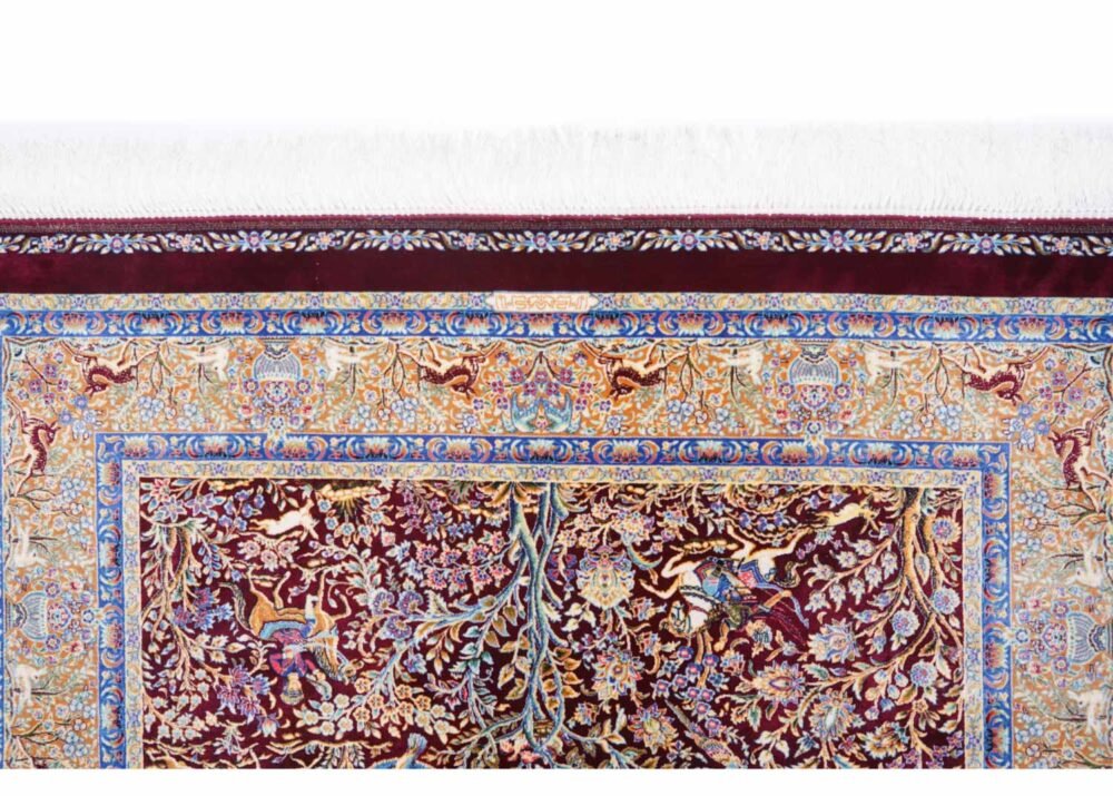Premium Tugra Animal Print 3x5 Red Rug, Bamboo-Silk
