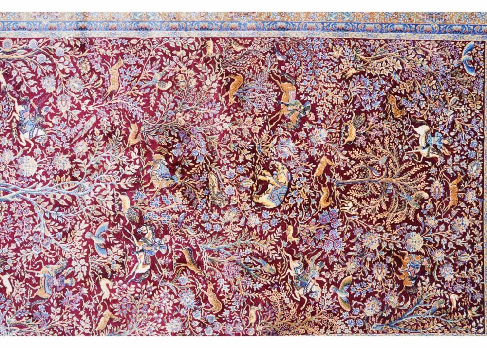 Premium Tugra Animal Print 3x5 Red Rug, Bamboo-Silk
