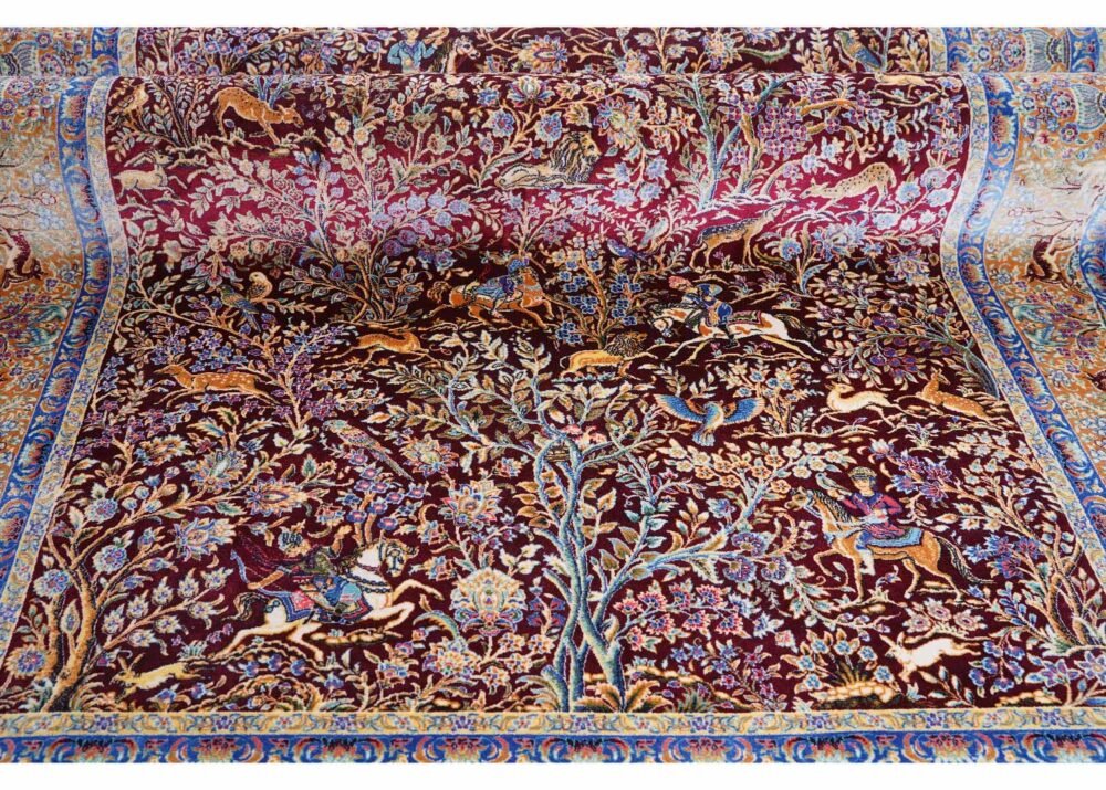 Premium Tugra Animal Print 3x5 Red Rug, Bamboo-Silk