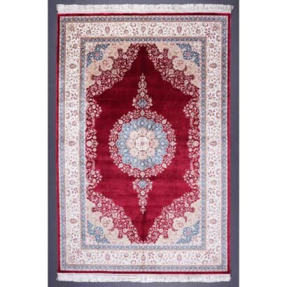 Red Area Rugs for Living Room Bamboo Silk Medallion 6.2x4.2 ft - Rugs 1