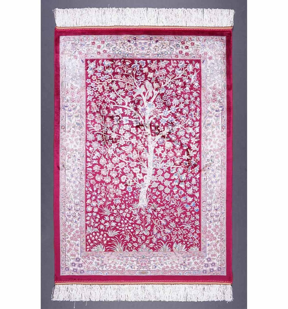 Red Beige Rug Small Area Silk Medallion 2.6x3.9 ft - Rugs 1
