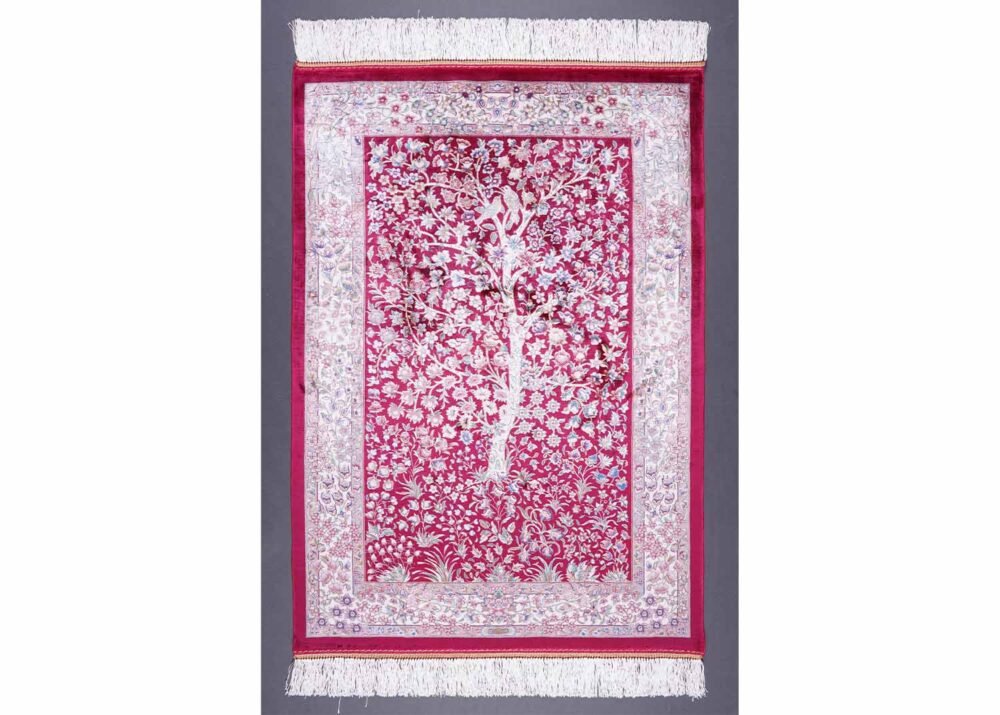 Red Beige Rug Small Area Silk Medallion 2.6x3.9 ft - Rugs 1