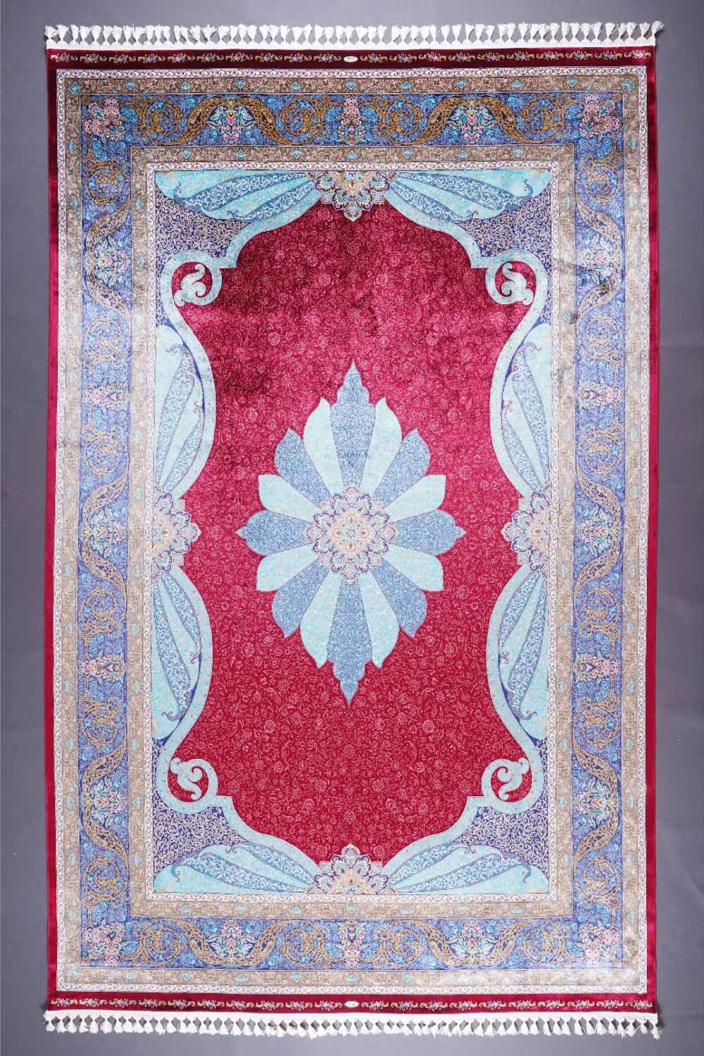 Red-Blue Bold Area Rug 6.5x9.8 ft Medallion Bamboo Silk - Rugs 1