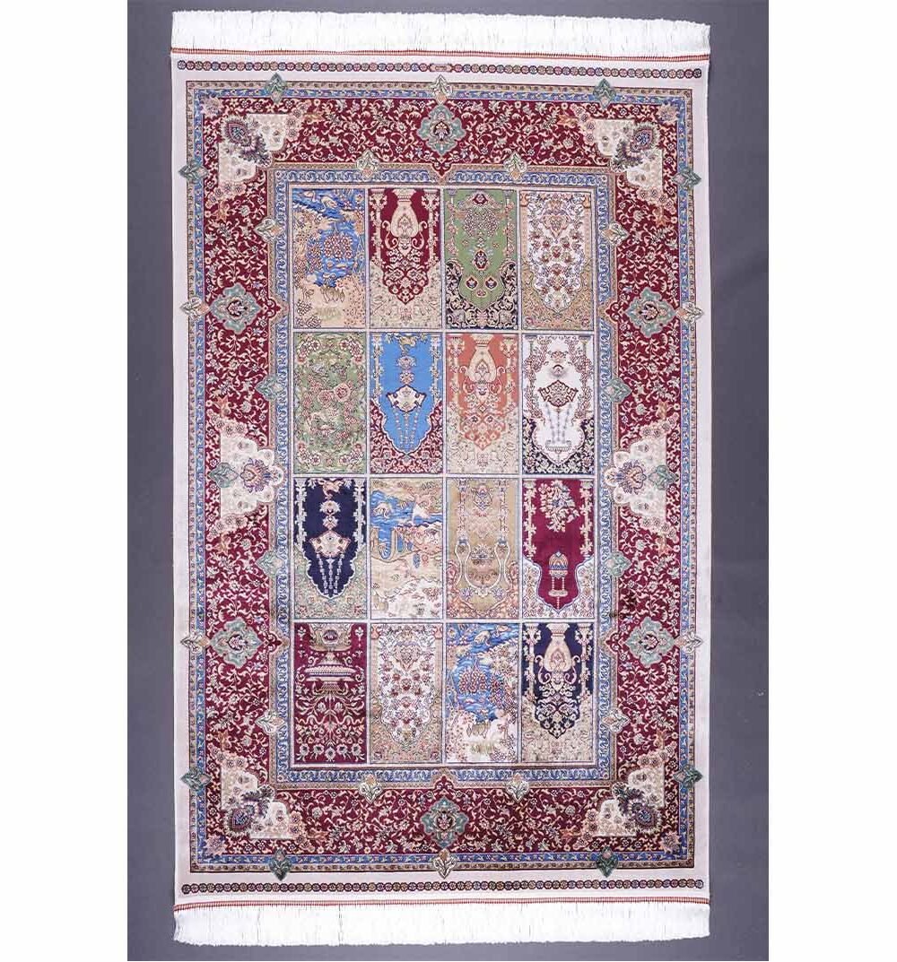 Red Medallion Rug 3.9x5.9 ft Machine Made Silk - Rugs 1