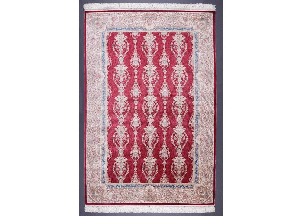 Red Oriental Rug Living Room Decor 6.2x4.2 ft Bamboo Silk Medallion - Rugs 1