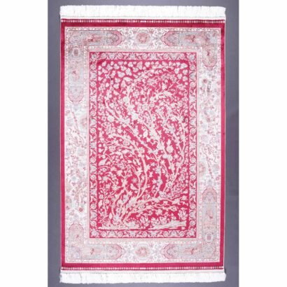 Red Silk Area Rug 3.9x5.9 ft Turkish Medallion - Rugs 1