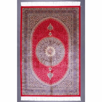 Red Turkish Rug Oriental Silk Medallion 3.9x5.9 ft - Rugs 1