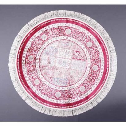 Red-White Round Washable Rug 3.2x3.2 ft Silk Medallion - Rugs 1