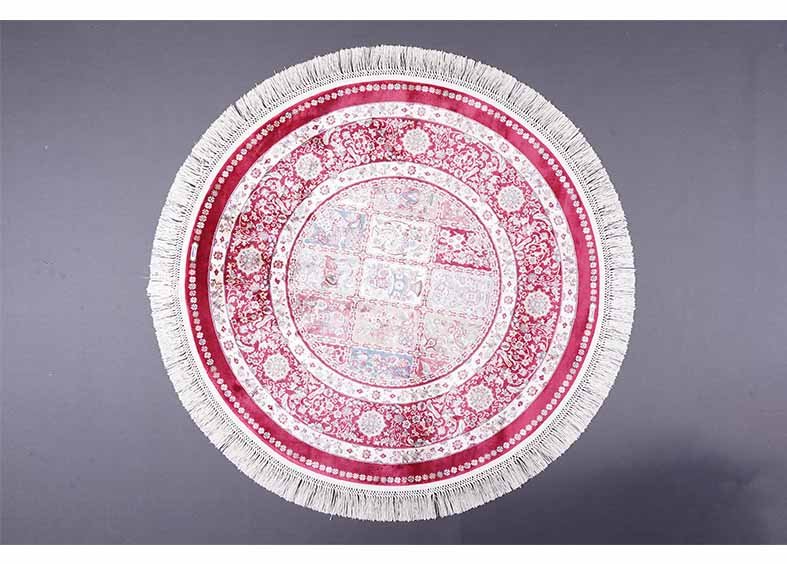 Red-White Round Washable Rug 3.2x3.2 ft Silk Medallion - Rugs 1