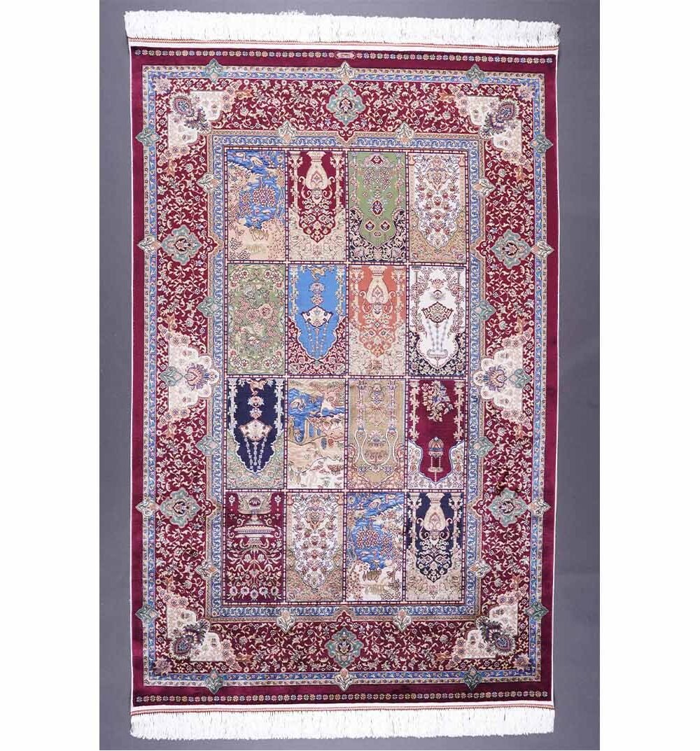 Red and Blue Turkish Rug Medallion 3.9x5.9 ft Silk - Rugs 1