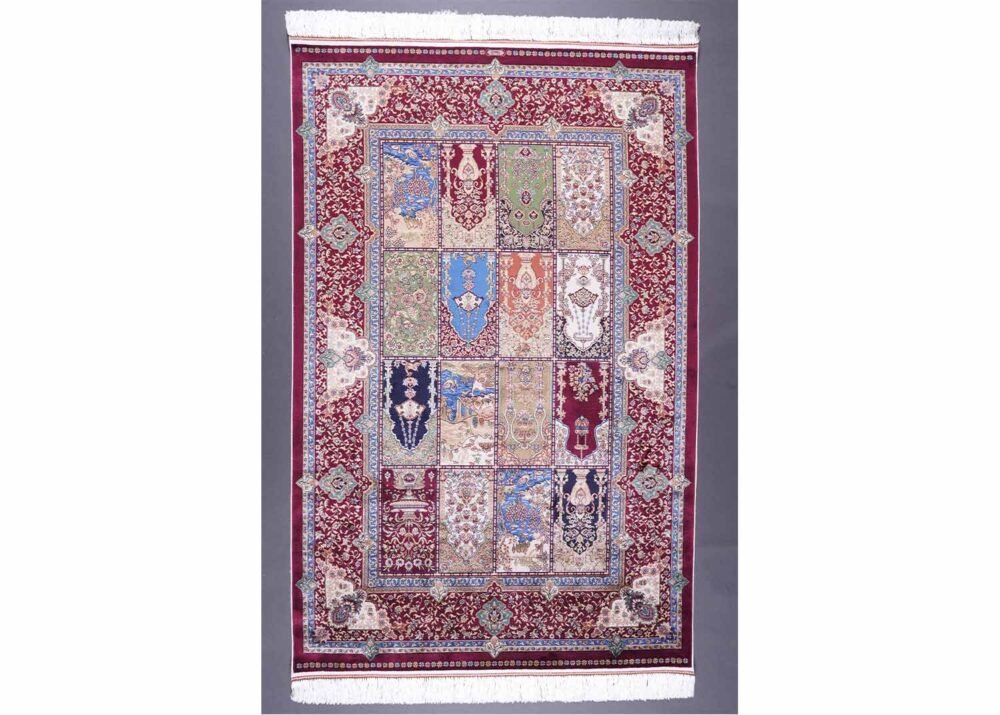 Red and Blue Turkish Rug Medallion 3.9x5.9 ft Silk - Rugs 1