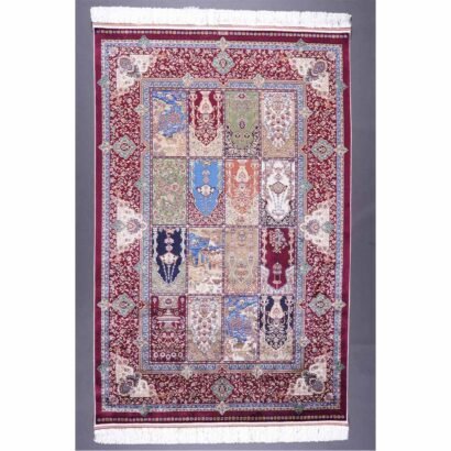 Red and Blue Turkish Rug Medallion 3.9x5.9 ft Silk - Rugs 1