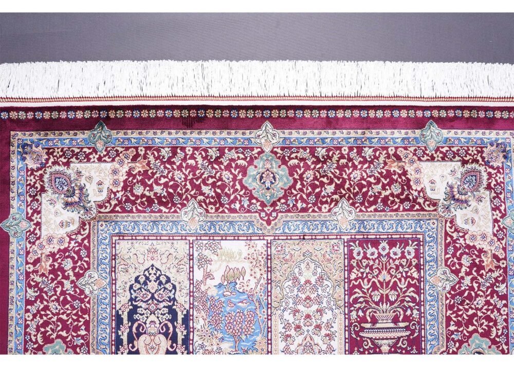 Red and Blue Turkish Rug Medallion 3.9x5.9 ft Silk - Rugs 1