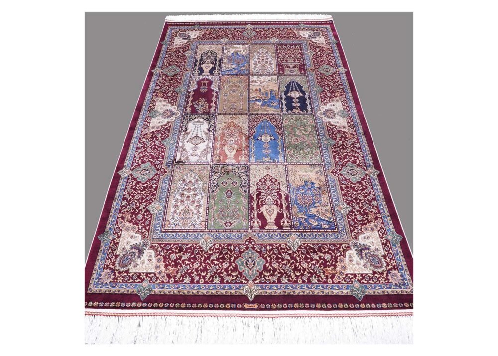 Red and Blue Turkish Rug Medallion 3.9x5.9 ft Silk - Rugs 1