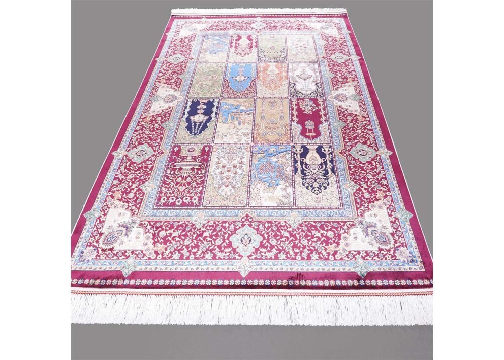 Red and Blue Turkish Rug Medallion 3.9x5.9 ft Silk - Rugs 1