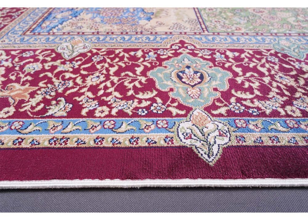 Red and Blue Turkish Rug Medallion 3.9x5.9 ft Silk - Rugs 1