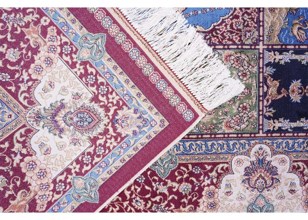 Red and Blue Turkish Rug Medallion 3.9x5.9 ft Silk - Rugs 1