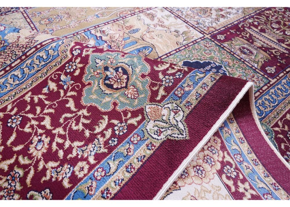 Red and Blue Turkish Rug Medallion 3.9x5.9 ft Silk - Rugs 1