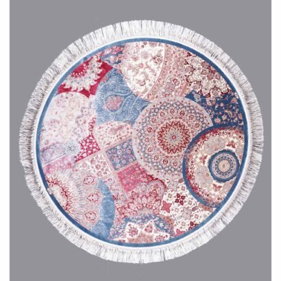 Round Area Rug Blue and Red 4.9x4.9 ft Medallion Silk - Rugs 1
