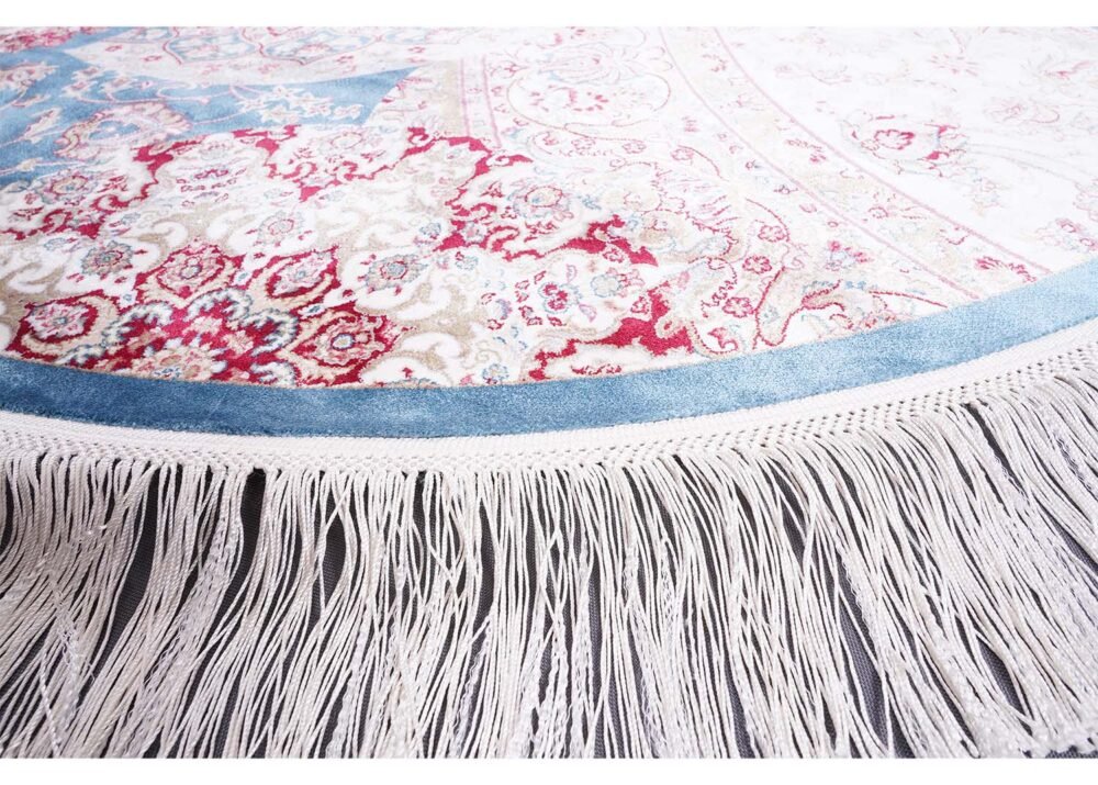 Round Area Rug Blue and Red 4.9x4.9 ft Medallion Silk - Rugs 1