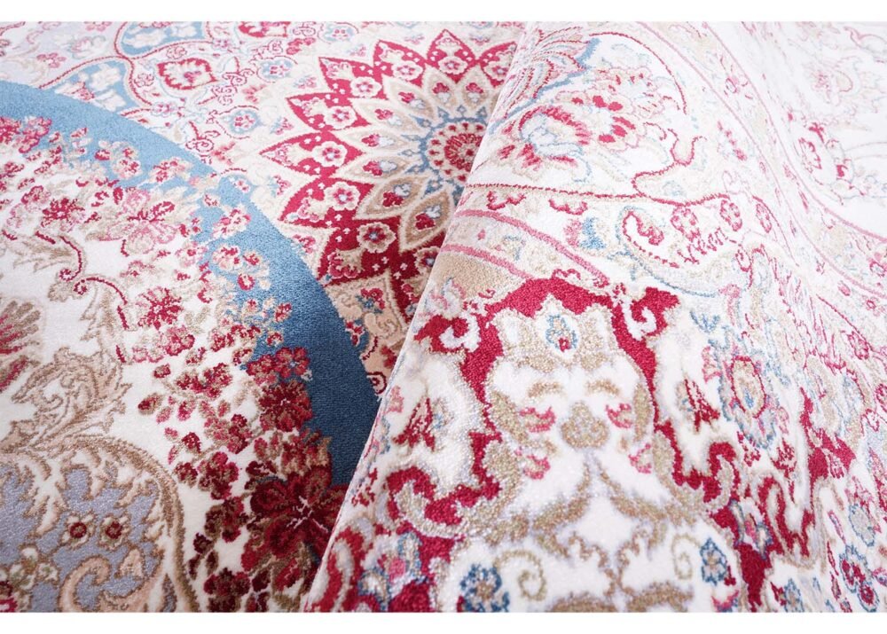 Round Area Rug Blue and Red 4.9x4.9 ft Medallion Silk - Rugs 1
