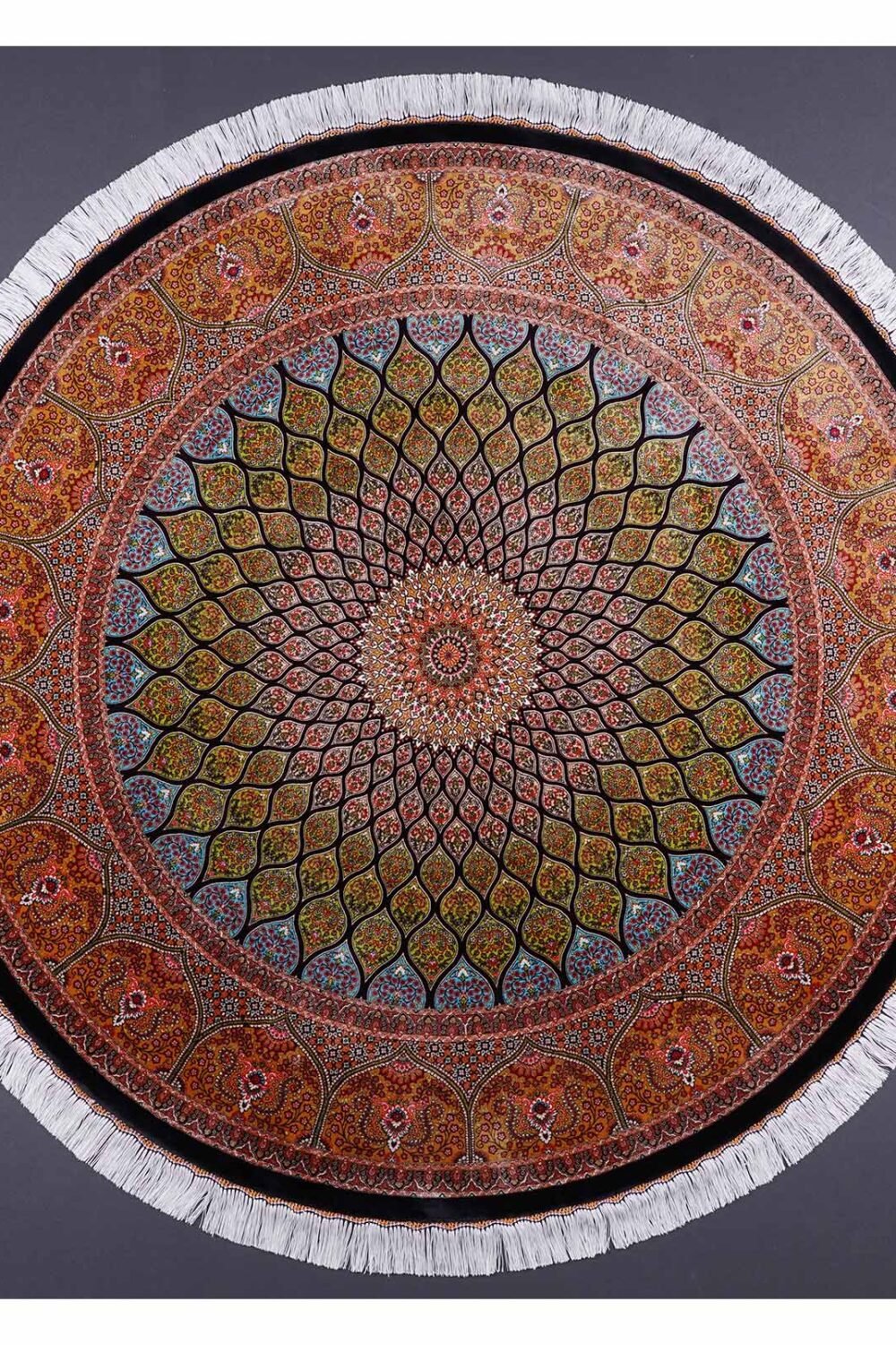 Round Rugs for Living Room Orange Silk Medallion 4.9x4.9 ft - Rugs 1