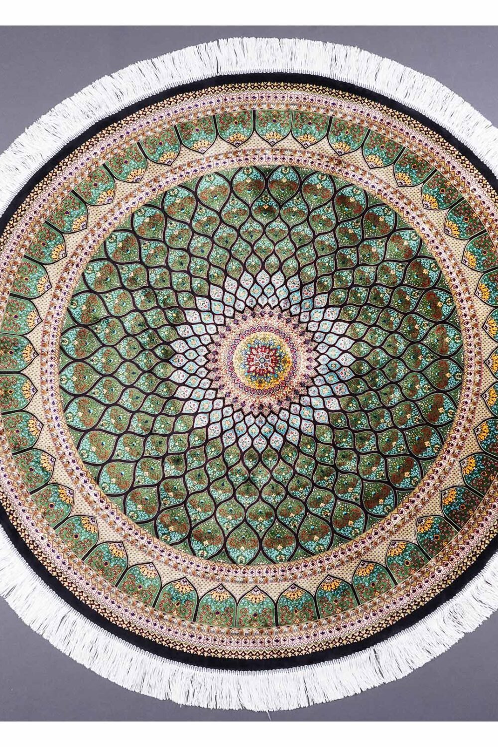 Round Washable Rugs Green-Brown Silk Medallion 4.9s4.9 ft - Rugs 1