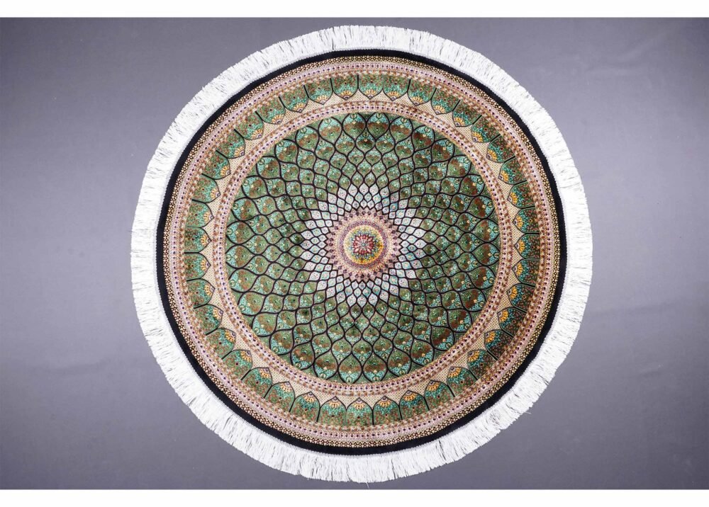 Round Washable Rugs Green-Brown Silk Medallion 4.9s4.9 ft - Rugs 1