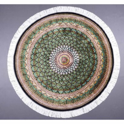 Round Washable Rugs Green-Brown Silk Medallion 4.9s4.9 ft - Rugs 1