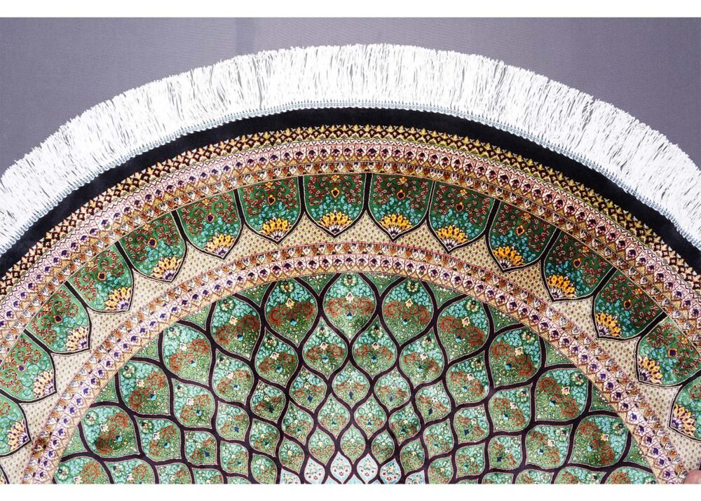 Round Washable Rugs Green-Brown Silk Medallion 4.9s4.9 ft - Rugs 1