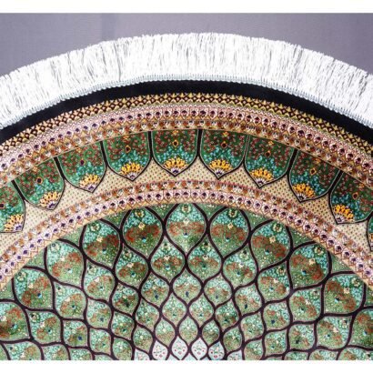 Round Washable Rugs Green-Brown Silk Medallion 4.9s4.9 ft - Rugs 1
