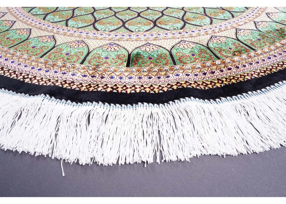 Round Washable Rugs Green-Brown Silk Medallion 4.9s4.9 ft - Rugs 1