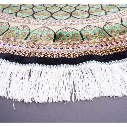 Round Washable Rugs Green-Brown Silk Medallion 4.9s4.9 ft - Rugs 1