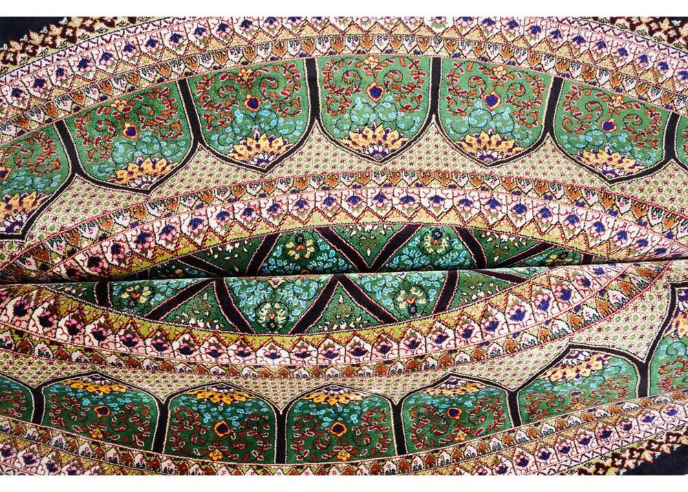 Round Washable Rugs Green-Brown Silk Medallion 4.9s4.9 ft - Rugs 1