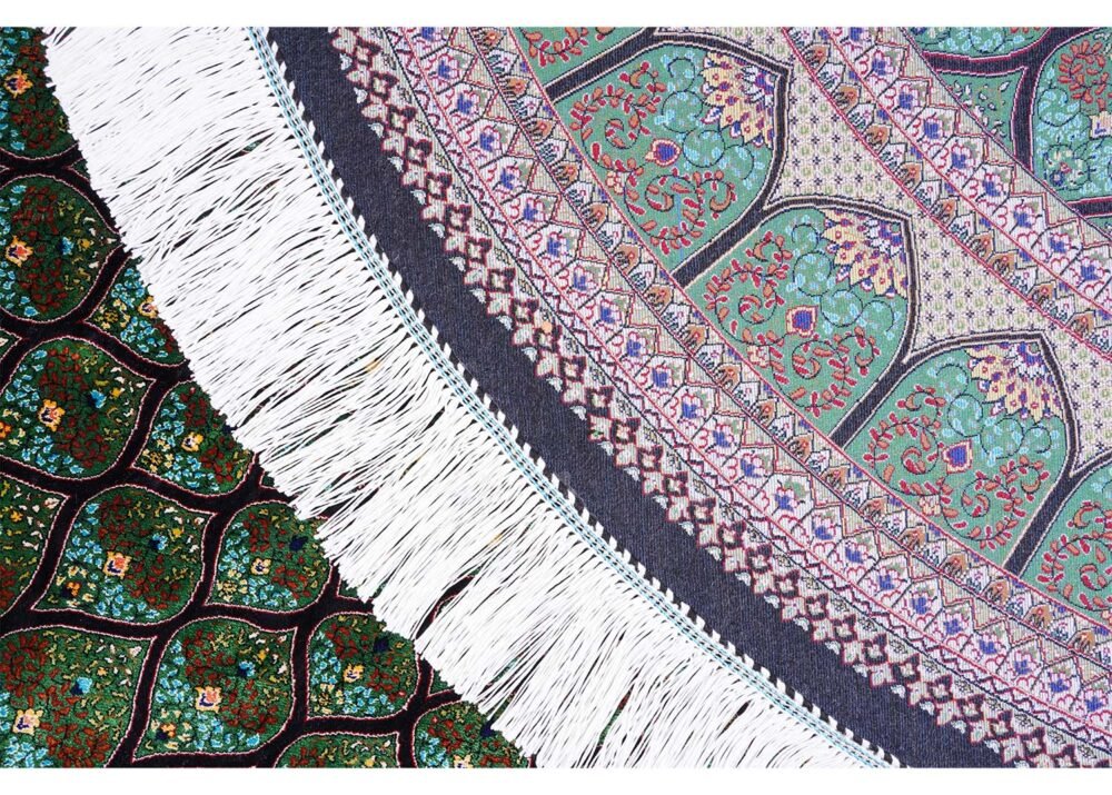 Round Washable Rugs Green-Brown Silk Medallion 4.9s4.9 ft - Rugs 1