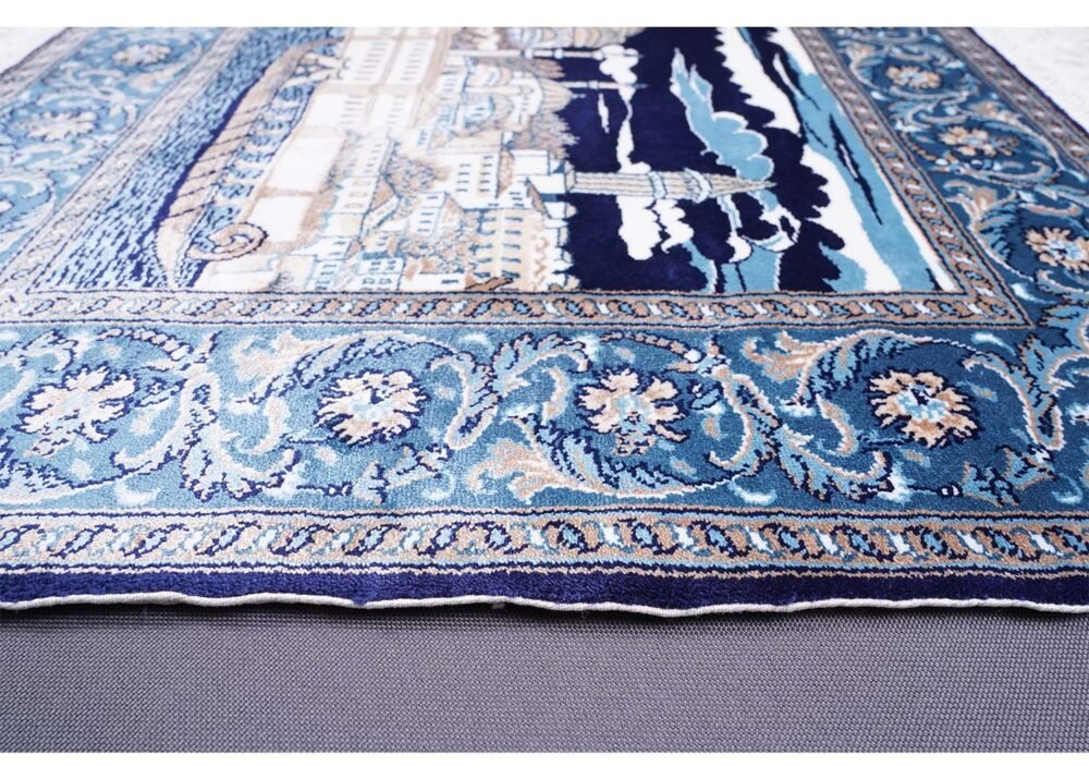 Rug Blue and White Ayasofya 1.6x2.2 ft Silk-Bamboo - Rugs 1