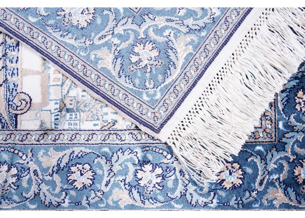 Rug Blue and White Ayasofya 1.6x2.2 ft Silk-Bamboo - Rugs 1