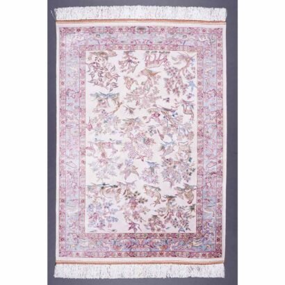 Small Beige Red Rug Silk Medallion 2.6x3.9 ft - Rugs 1